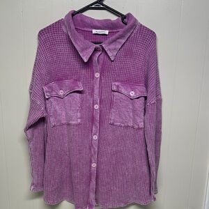 Bucket list Shacket oversized Shirt Jacket Pink Waffled